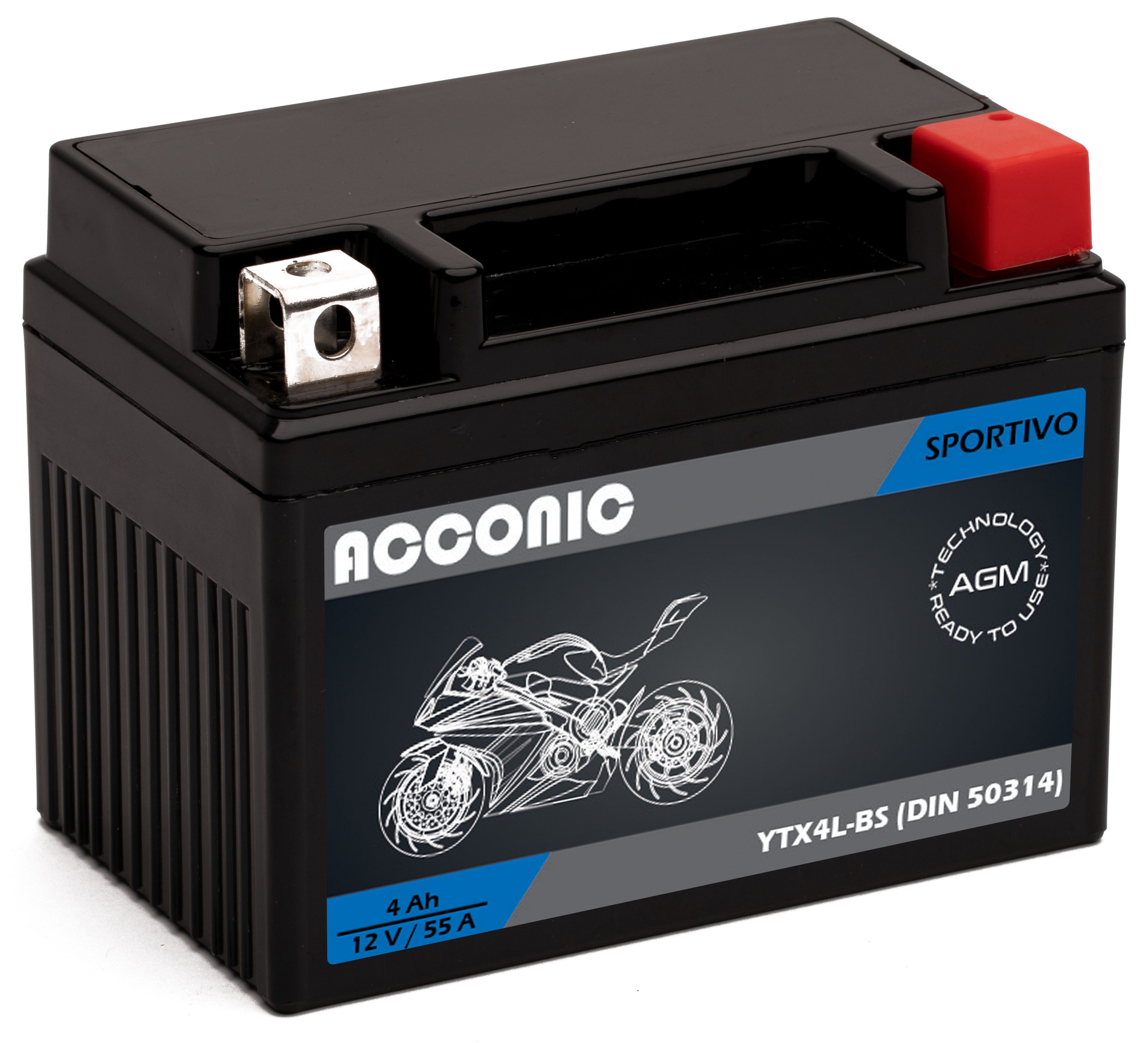 ACCONIC Sportivo AGM YTX4L-BS Motorradbatterie 4Ah 12V (DIN 50314)